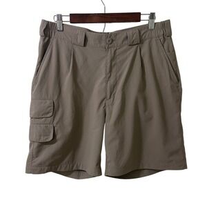 Orvis Mens Brown Nylon Cargo Shorts Size 34 Regular Pleated Hiking Outdoor